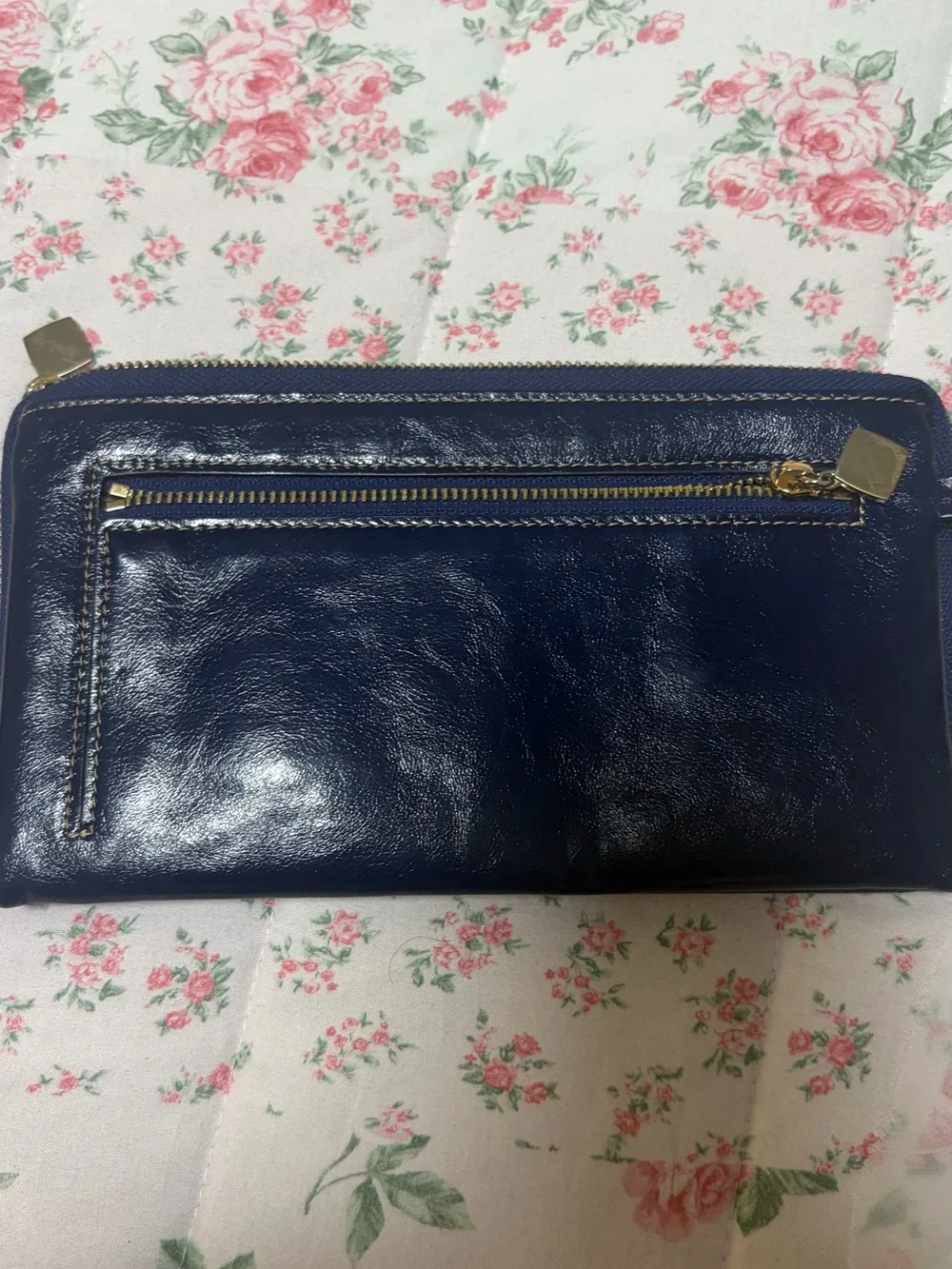 Navy Wristlet Clutch Wallet with Gold Accent